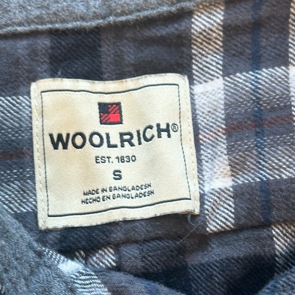 Woolrich Button Down Flannel Shirt Grey/Black/White Plaid Check Men’s Small - Picture 4 of 5